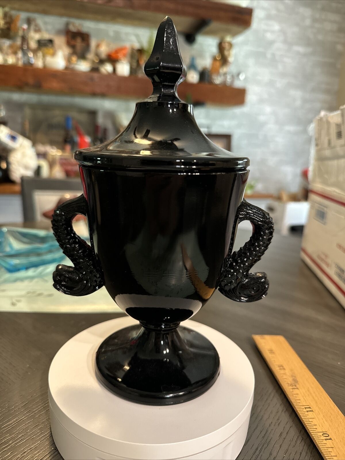 Vintage Rare Black Fenton Fish Apothecary Jar