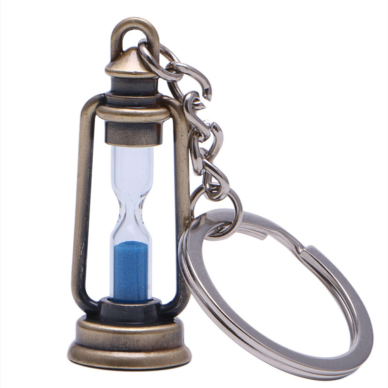 Metal Lamp Shape Sand Timer Hourglass Key Chain Ring Trinket Keyring Keychain
