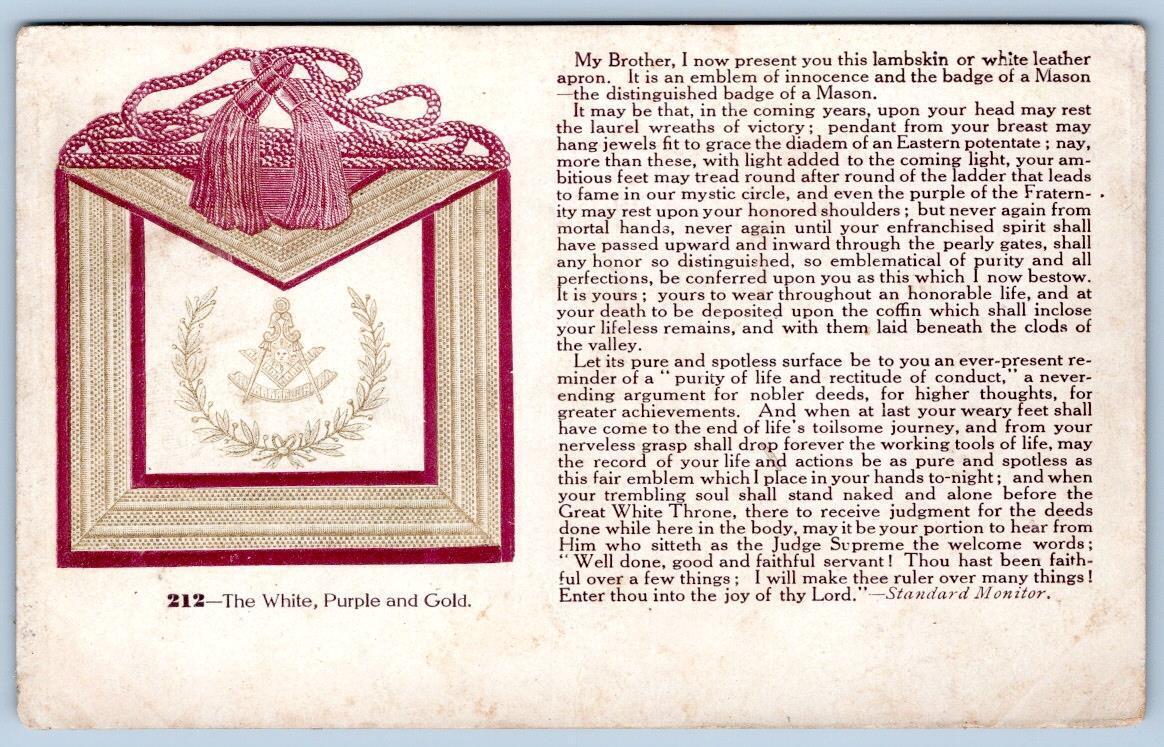 Pre-1907 ANTIQUE MASONIC POSTCARD THE WHITE PURPLE & GOLD MACOY PUBLISHING CO
