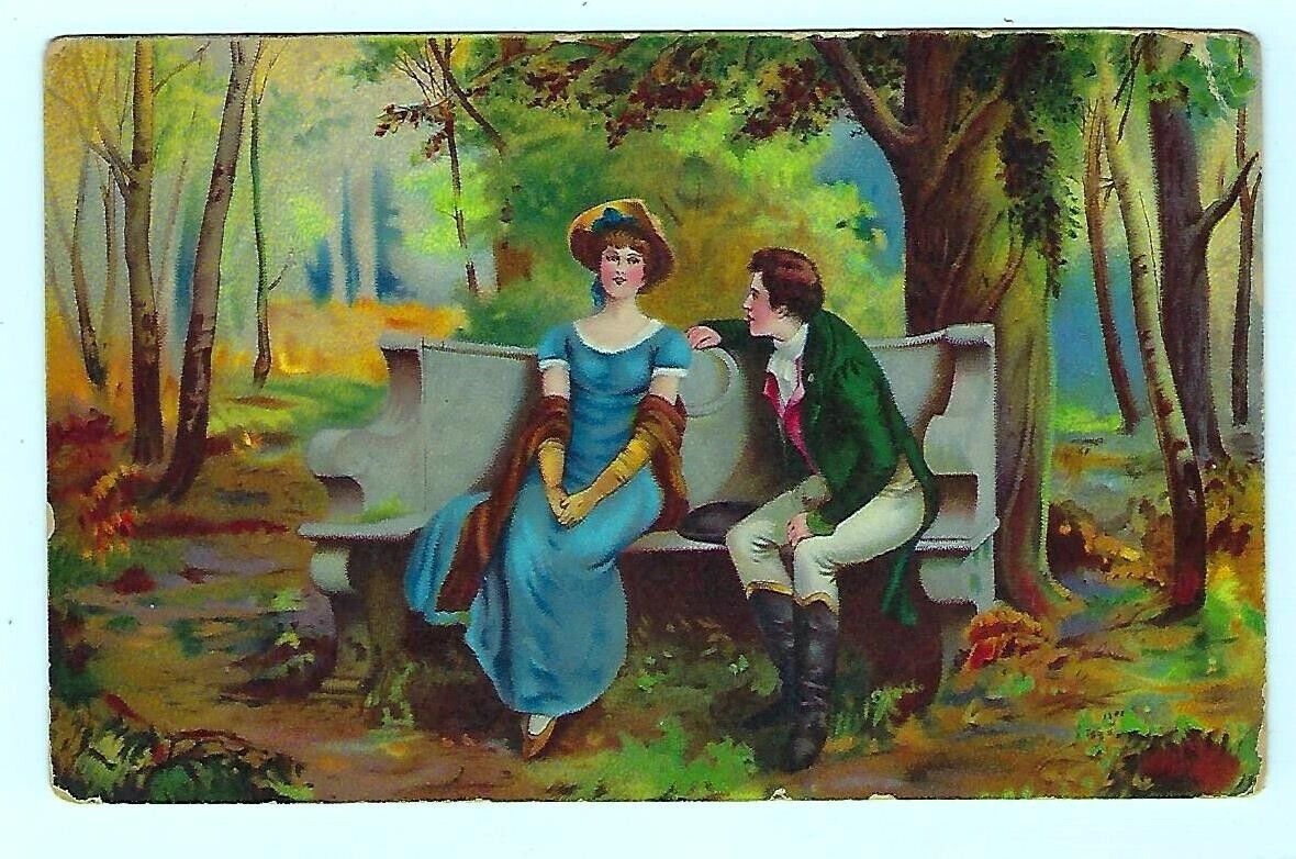 VTG Early 1900\'s Romantic Man & Lady Sitting On A Bench London, Series H2