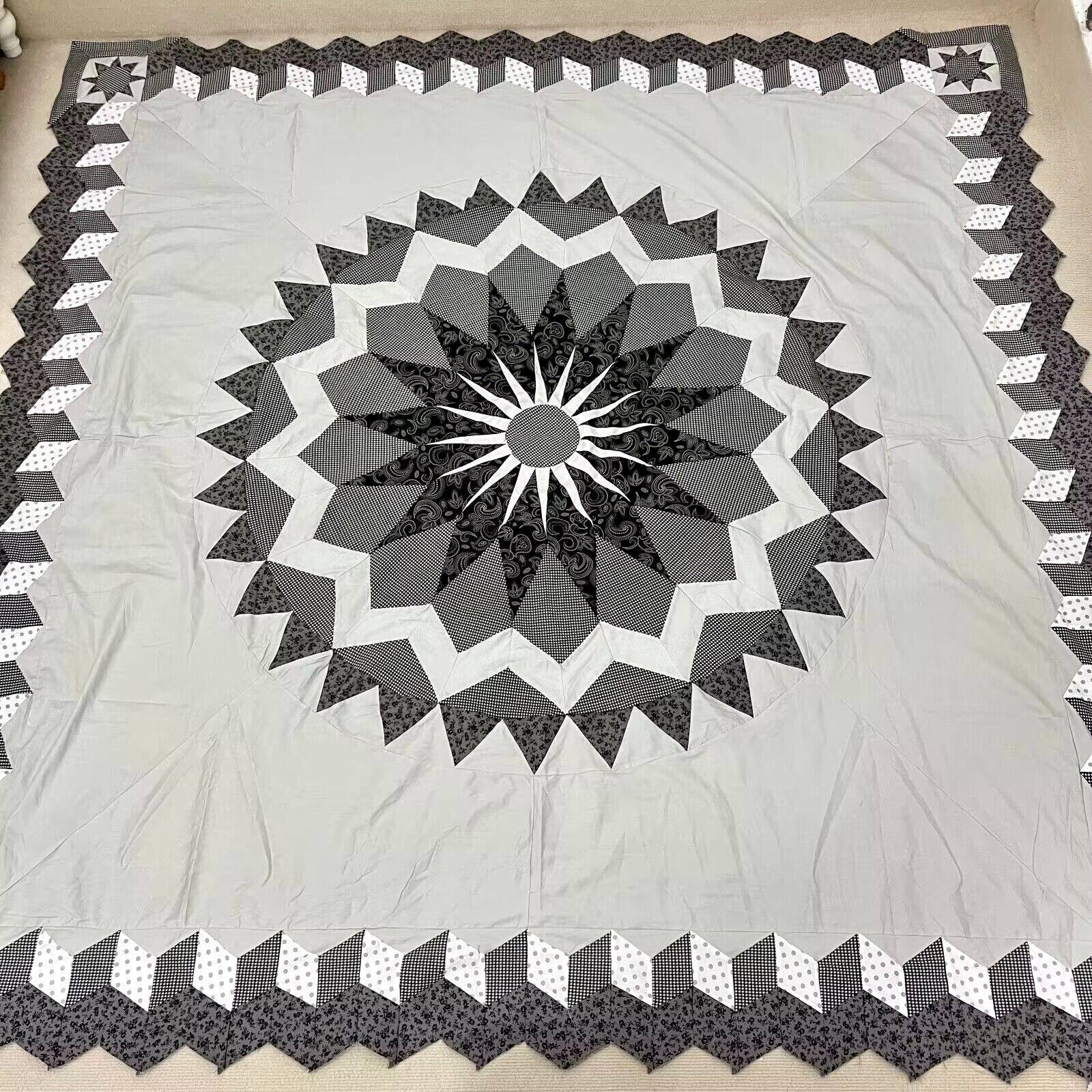 Giant Dahlia Handmade Machine Pieced Cotton Queen Patchwork quilt top/topper