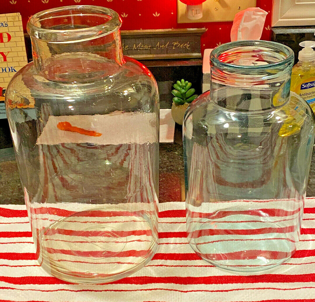 Two (2) Vintage Large Clear Glass Jar/ Bottle laboratory weight/pharmacy 4 & 6 L