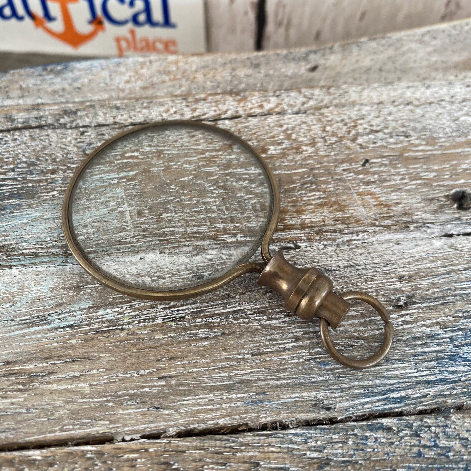 Antique Finish Brass Magnifying Glass, Round Magnifier, Nautical Monocle Pendant