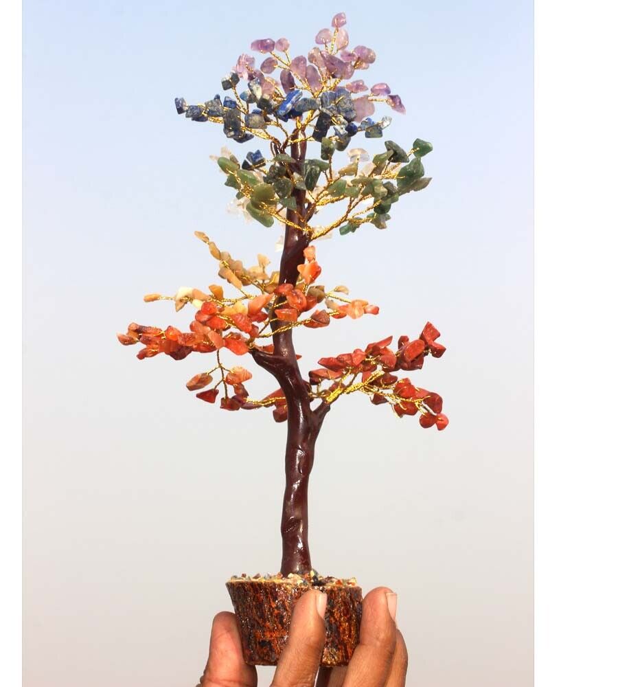 7 Chakra Amethyst+Citrine+Carnelian Golden Branches Bonsai Tree Decor 10.5\