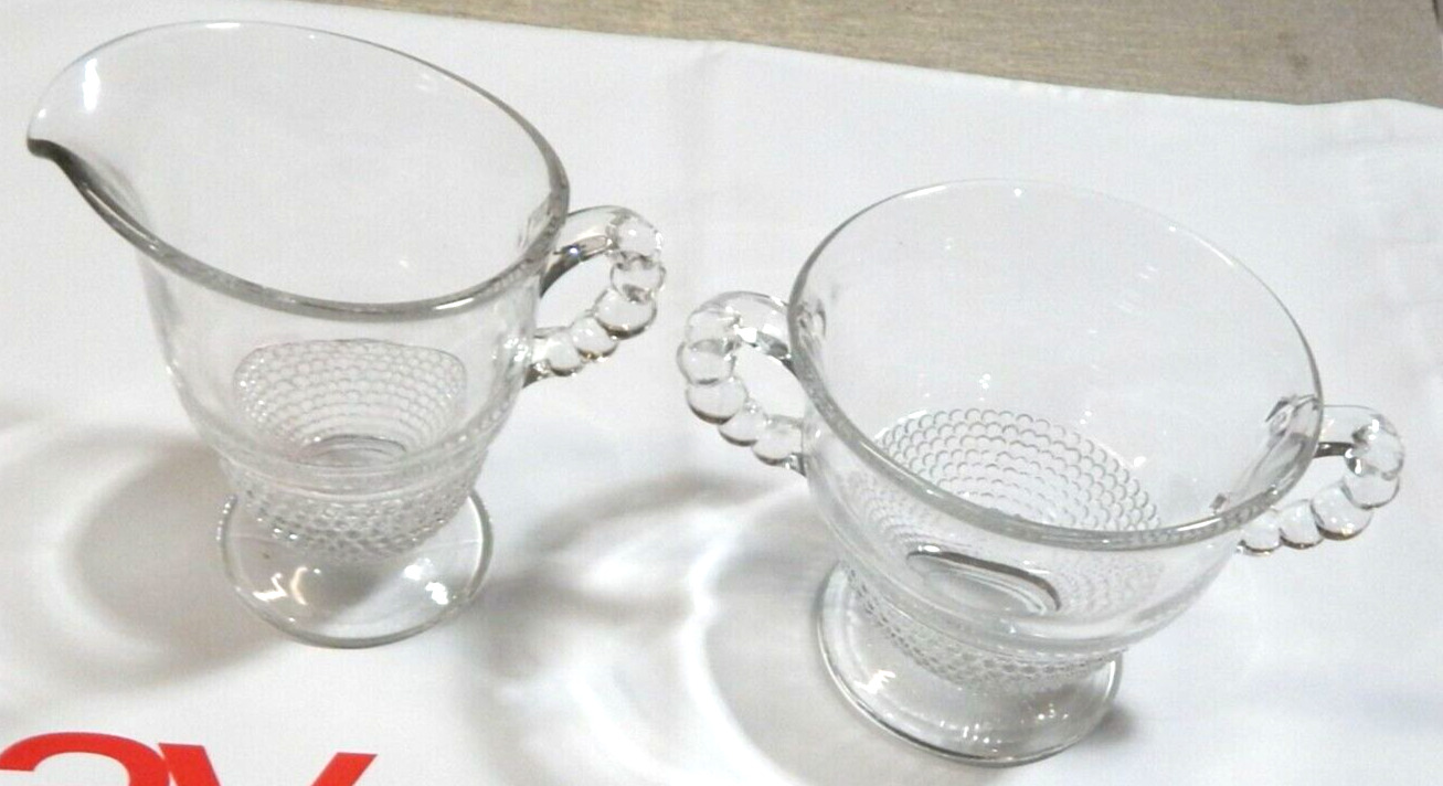 Antique L E Smith Depression Glass Tiny Hobnail Creamer & Sugar Bowl