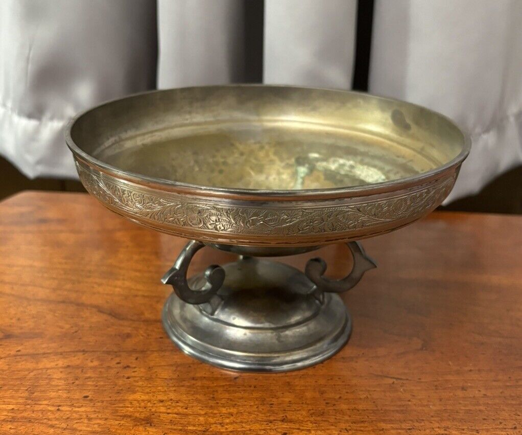Vintage Brass Bowl Planter On A Pedestal