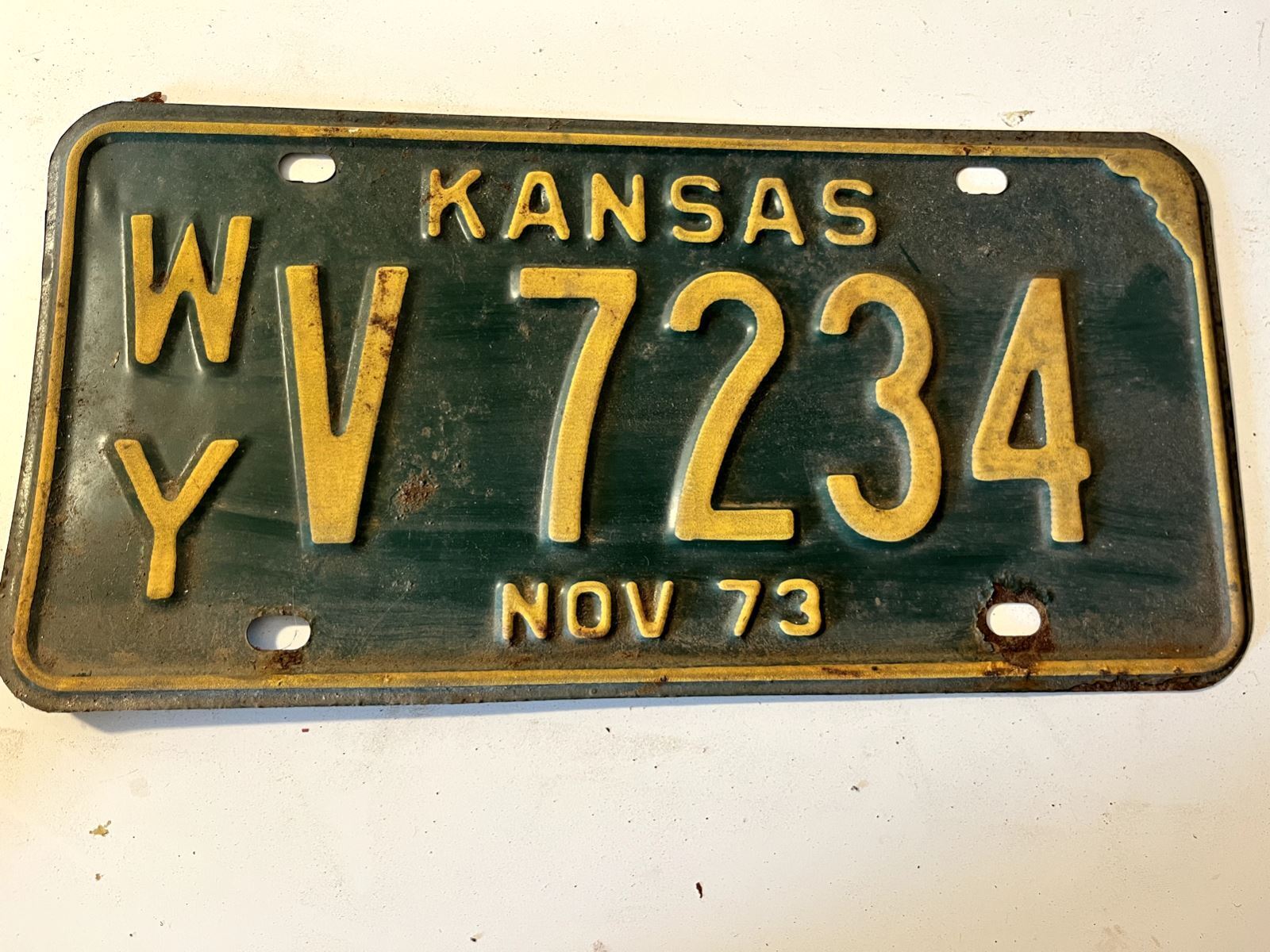 Vintage 1973 Kansas V7234 Wyandotte County License Plate