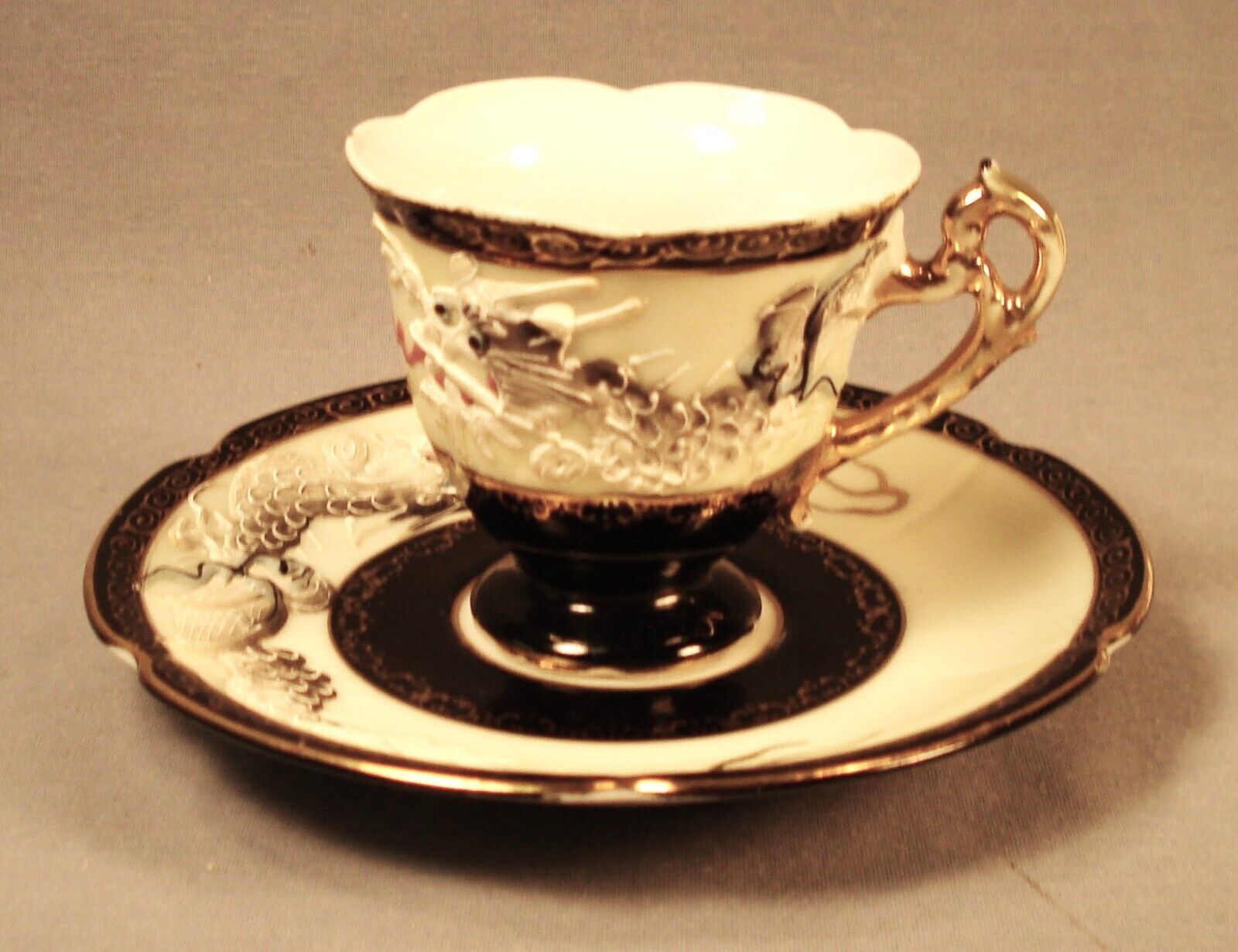 Vintage Demitasse Dragonware Tea Cup & Saucer Hand-Painted Japan