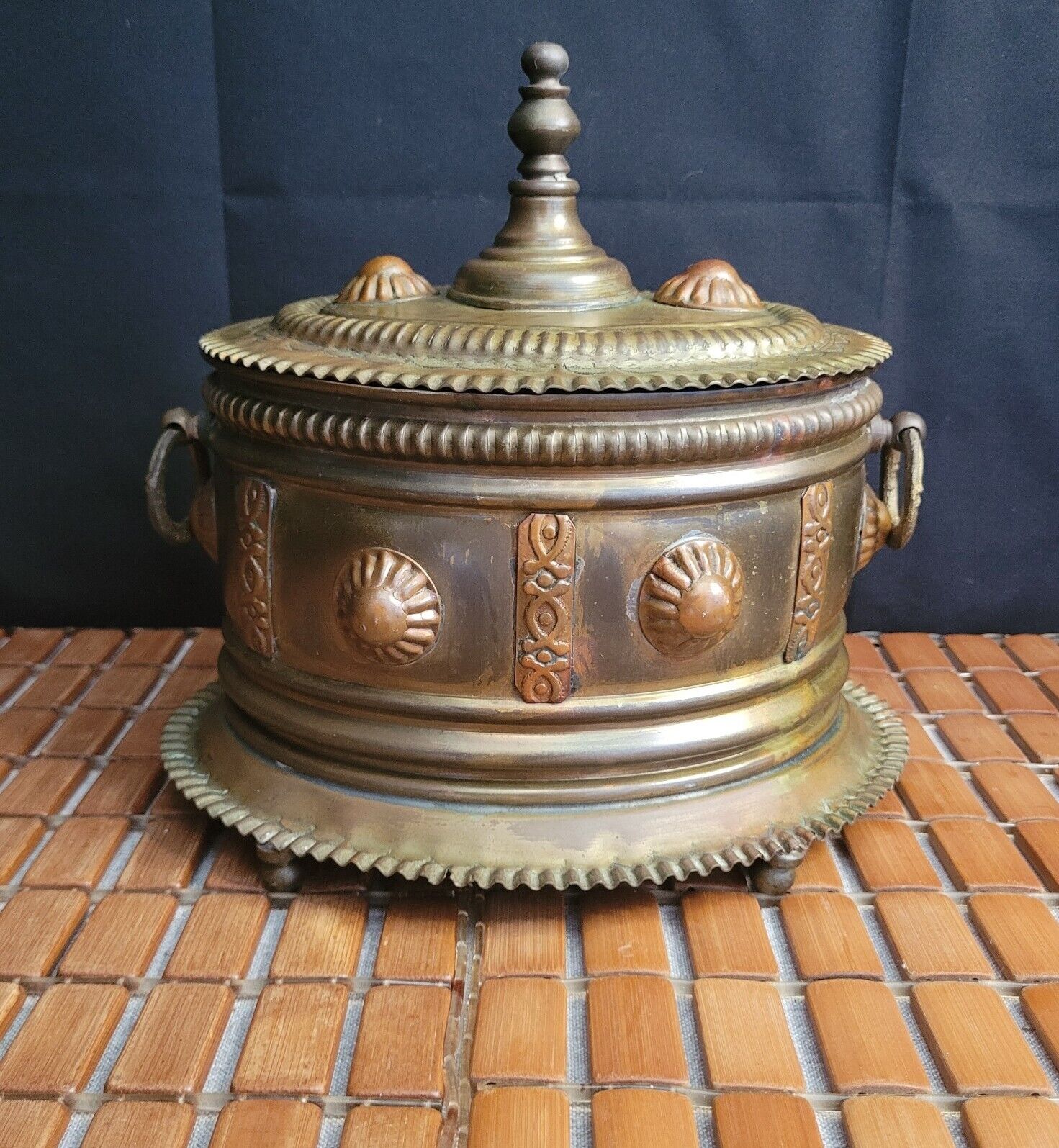 Old Brass & Copper Tea Caddy Trinket Keepsake Box Planter India 9\