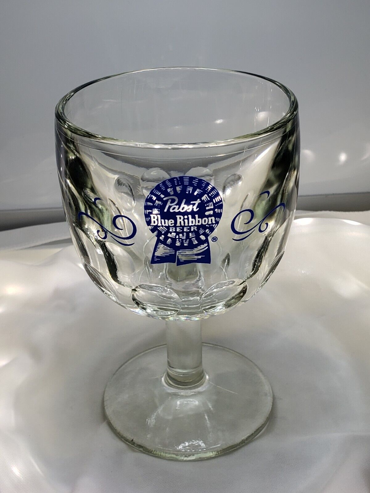 Vintage  Stemmed Thumbprint Goblet Glass PABST Beer  1