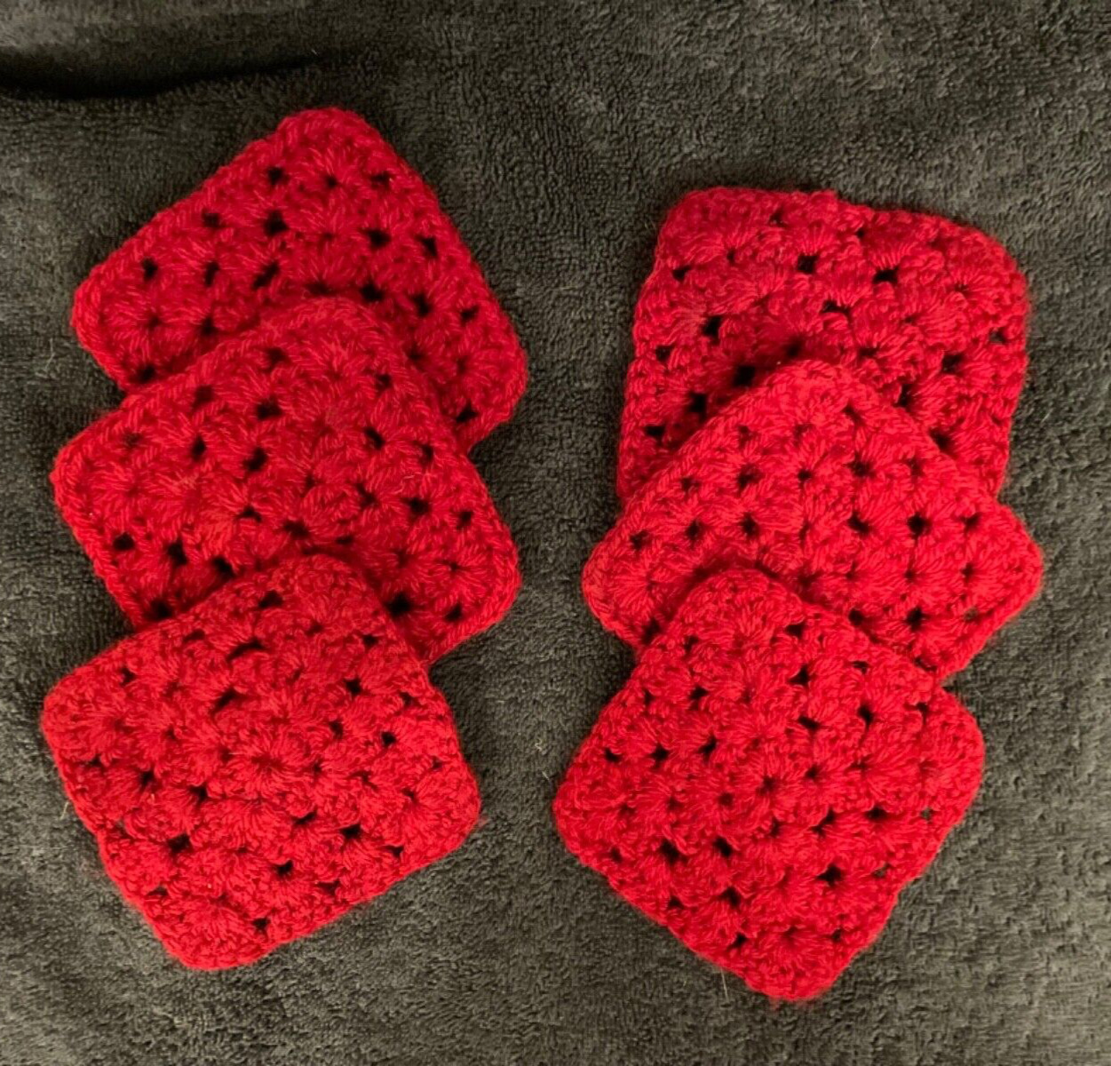 Vintage Handmade Crochet Drink Coasters Trivets Set Of 6 Deep Red