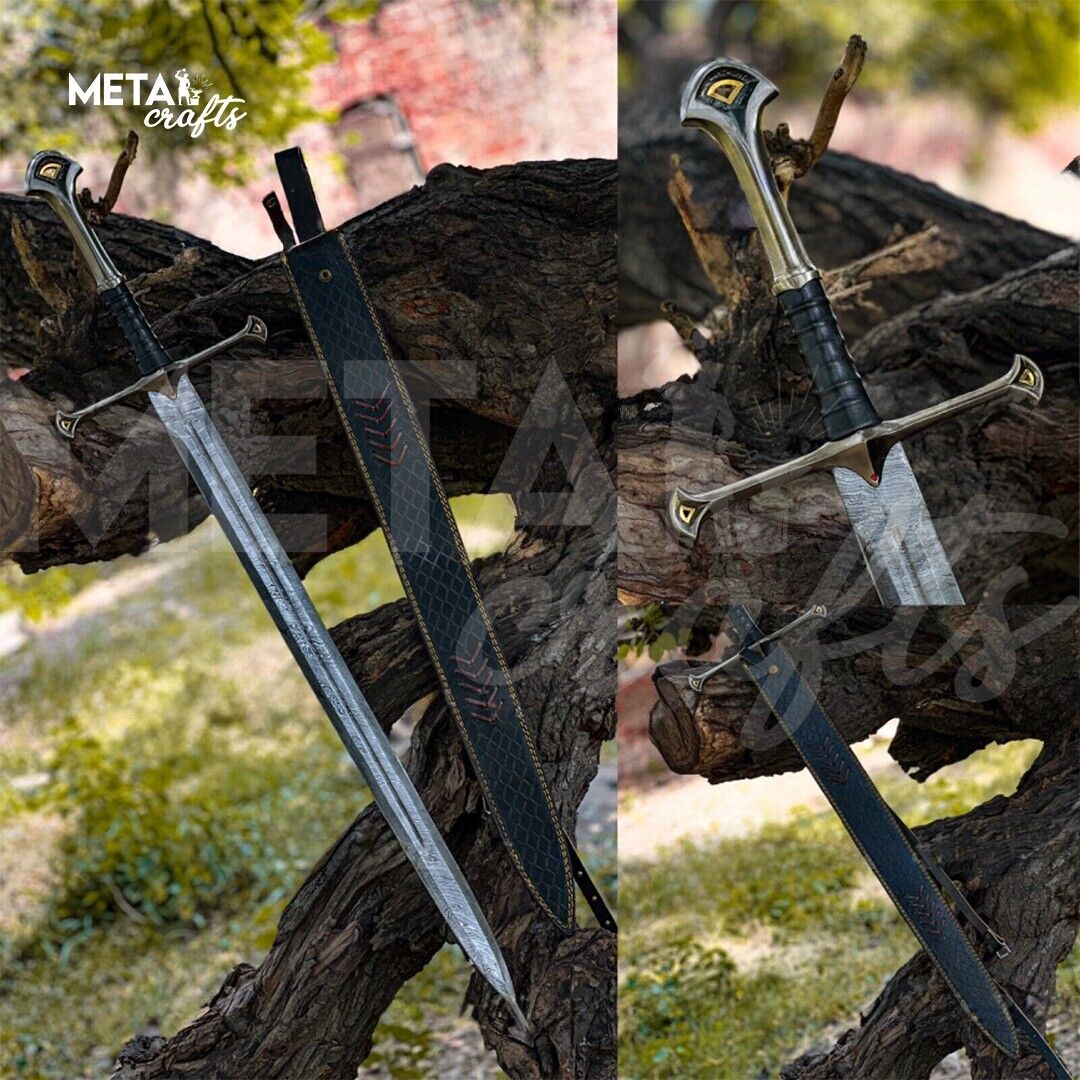 Hand Forged Damascus Steel Swords, Narsil Viking Sword, Battle Ready Sharp LOTR