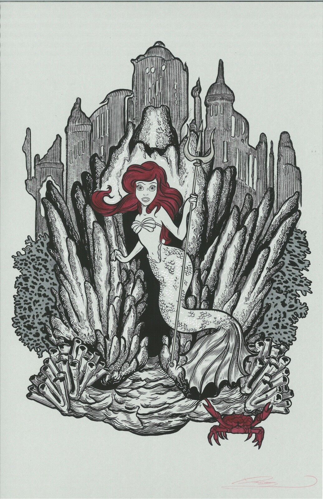 Little Mermaid Original Art by JM Dragunas, 11x17”, Disney