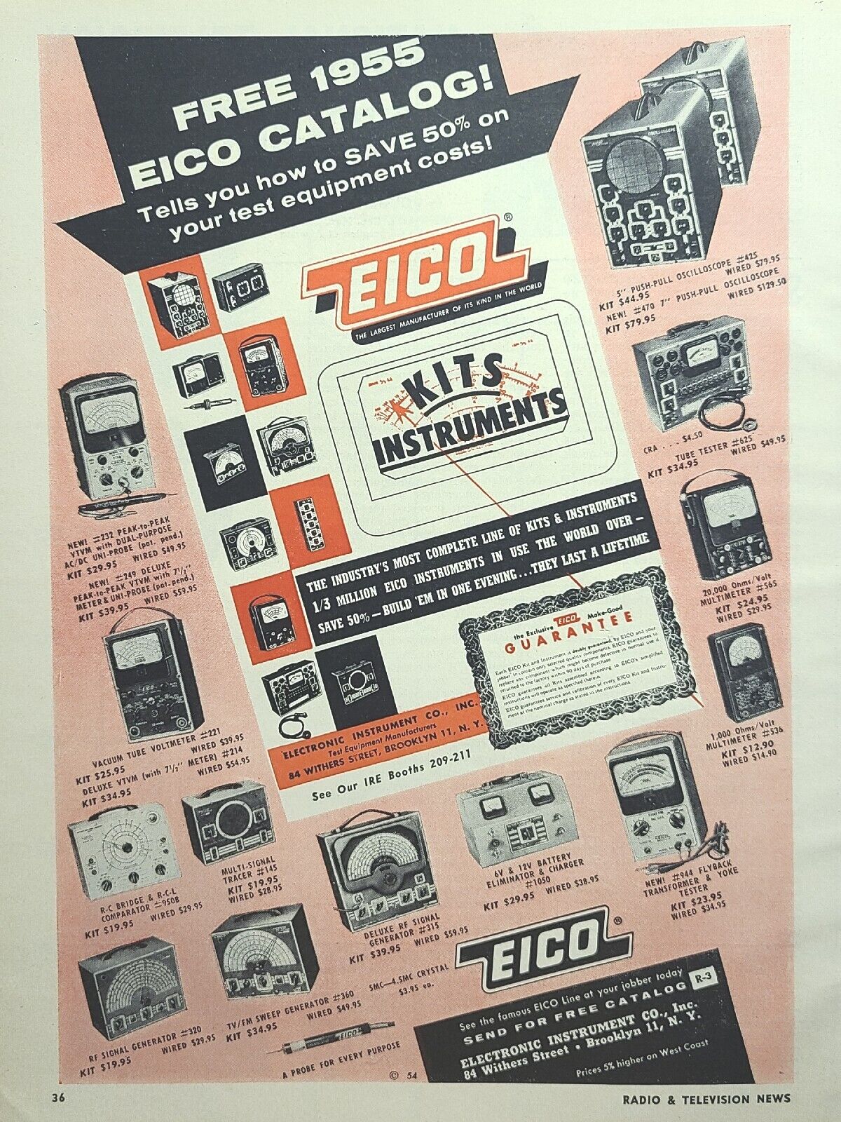 EICO Ham Radio Kits Instruments Equipment Brooklyn NY Vintage Print Ad 1955
