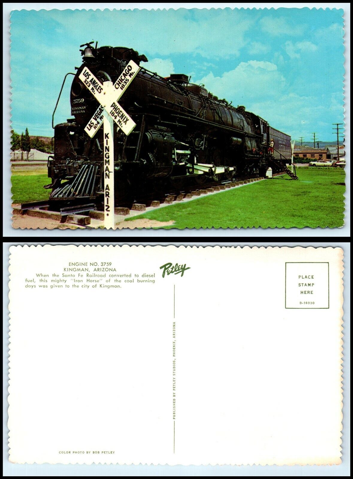 ARIZONA Postcard - Kingman, Engine No. 3759 Santa Fe Railroad GZ 