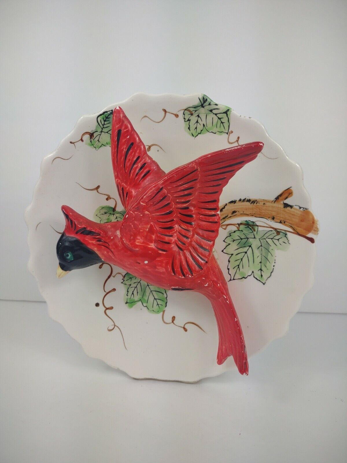 Vintage Cardinal Wall Pocket Vase Ceramic 3d Red Bird Table planter hanging