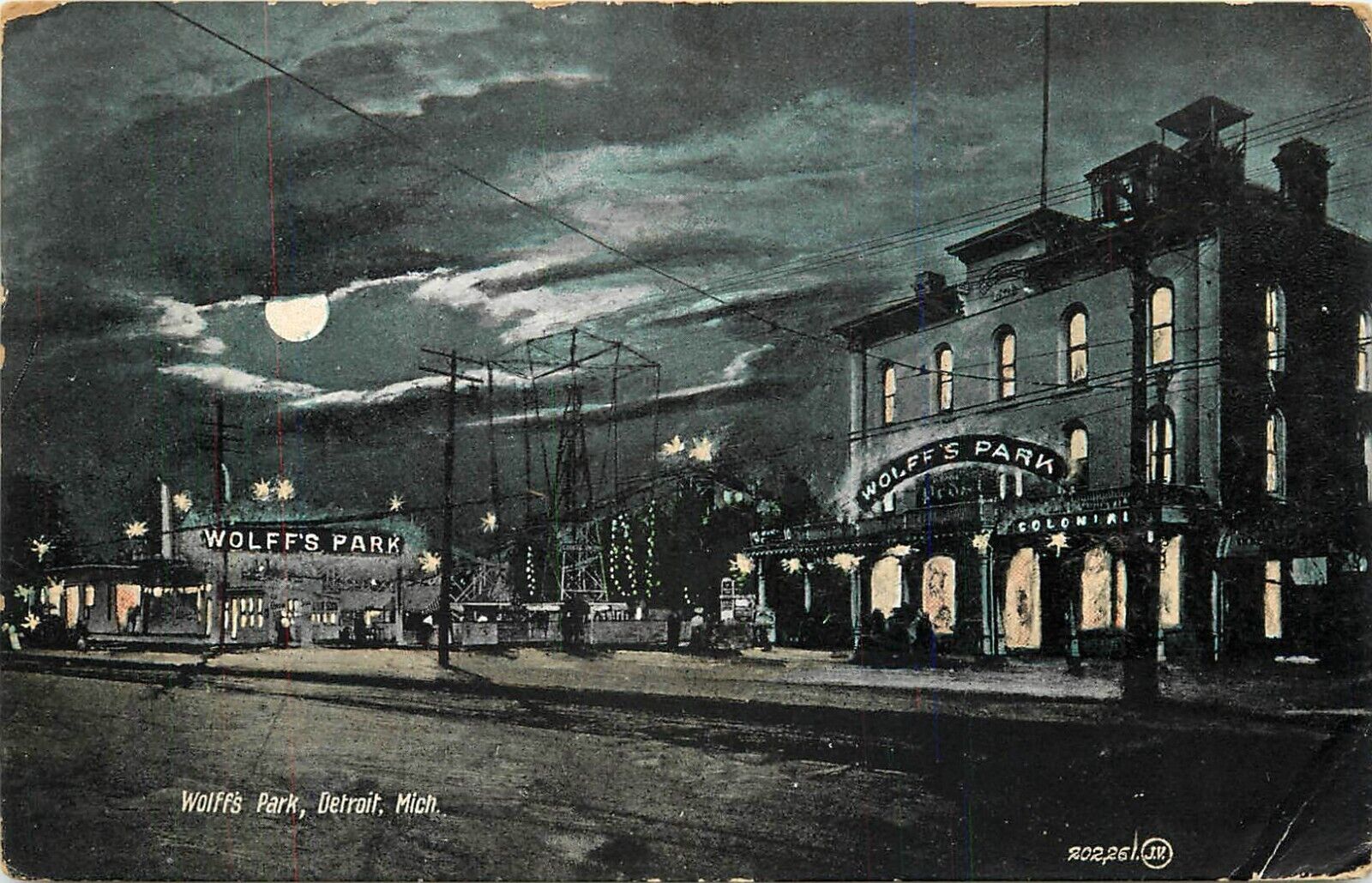 1907 Wolff\'s Amusement Park at Night, Detroit, Michigan Postcard