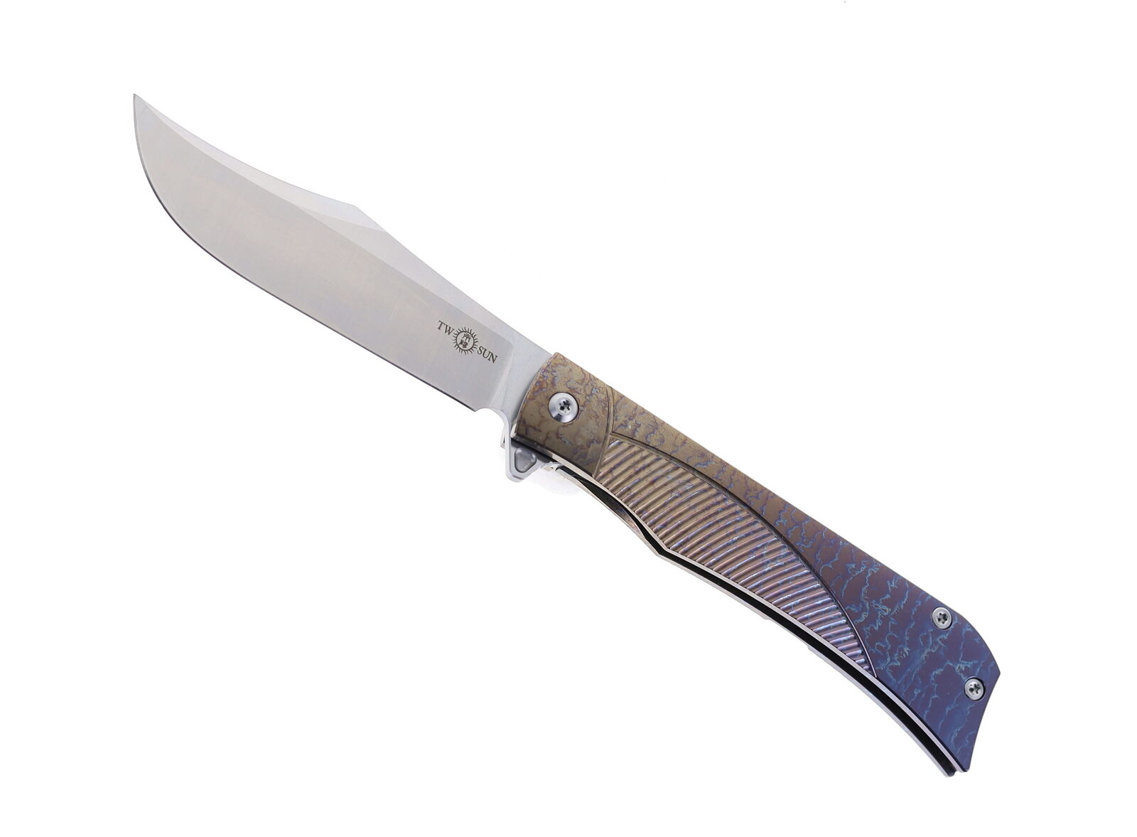 Two Sun Folding Knife Color Ti Handle M390 Clip Point Plain TS332-TI-Color