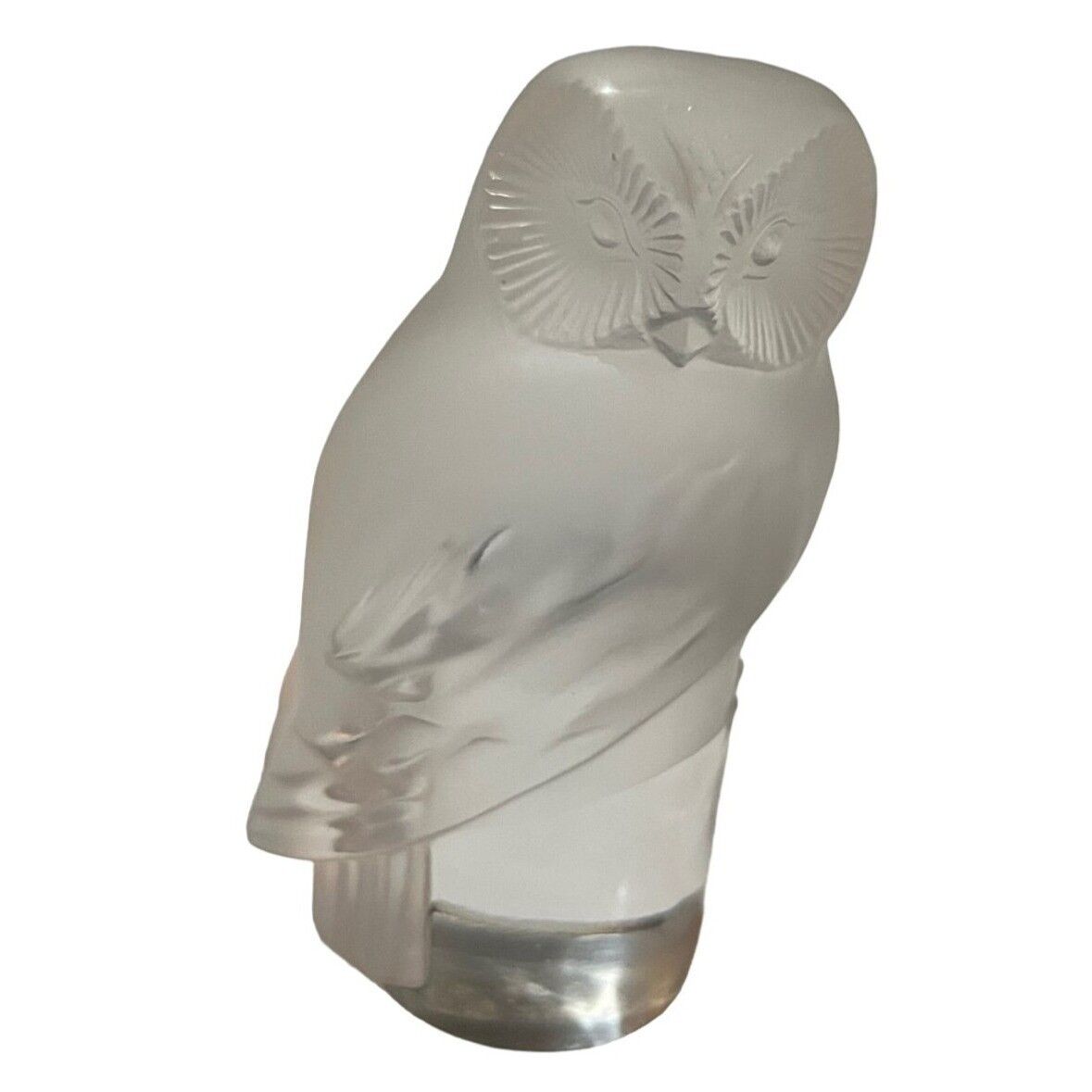 Signed Frosted Crystal Owl on Pedestal Figurine/Paperweight 3 1/2\