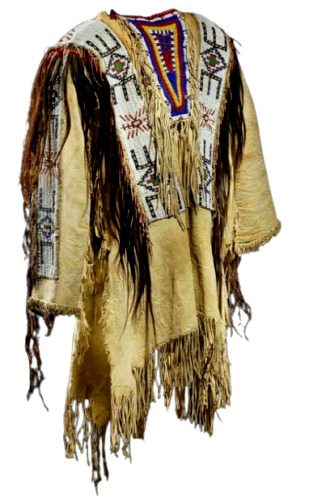 Old Style Beaded Hand Colored Buckskin Suede Hide Powwow Regalia Shirt