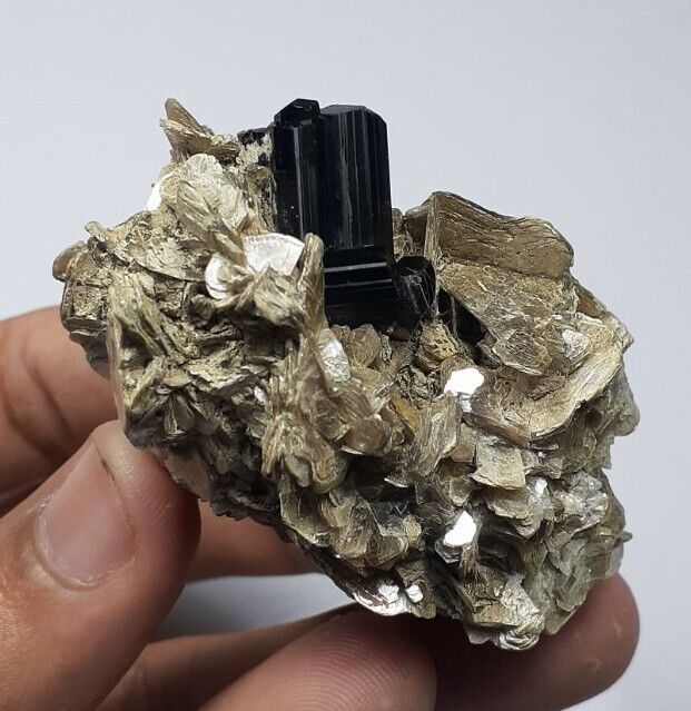 70 Gram Aesthetic Bunch Of Schrol Crystal Combined With Silvery White Muscovite 