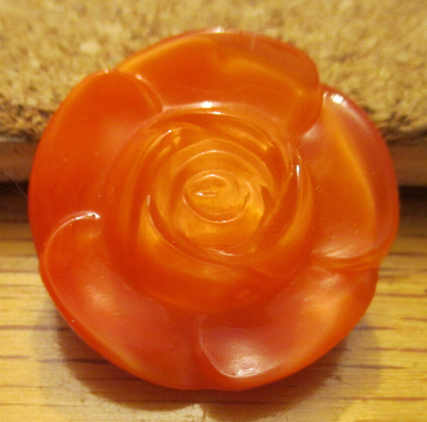 1 - Czech Glass Orange Moonglow Rose on an Orange Button #34 .996\
