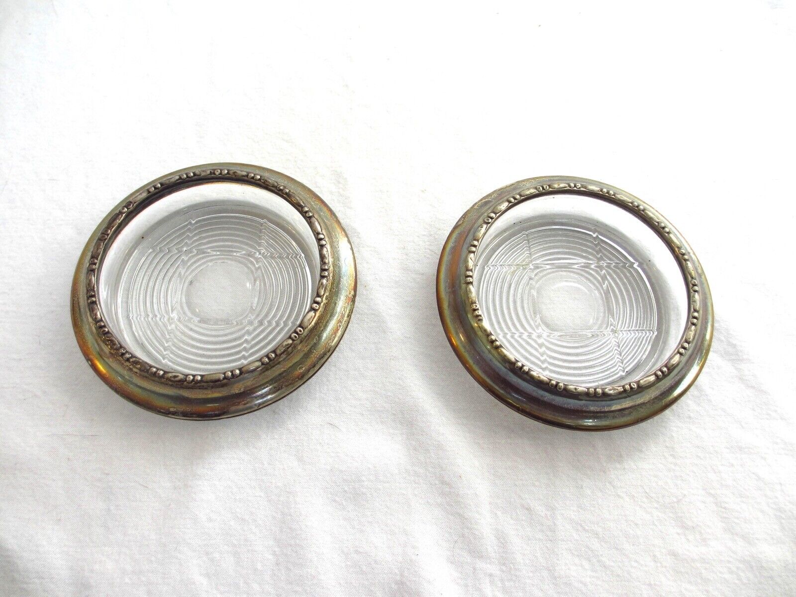 Two Vintage Amston Sterling Silver and Glass Coasters – 1940s