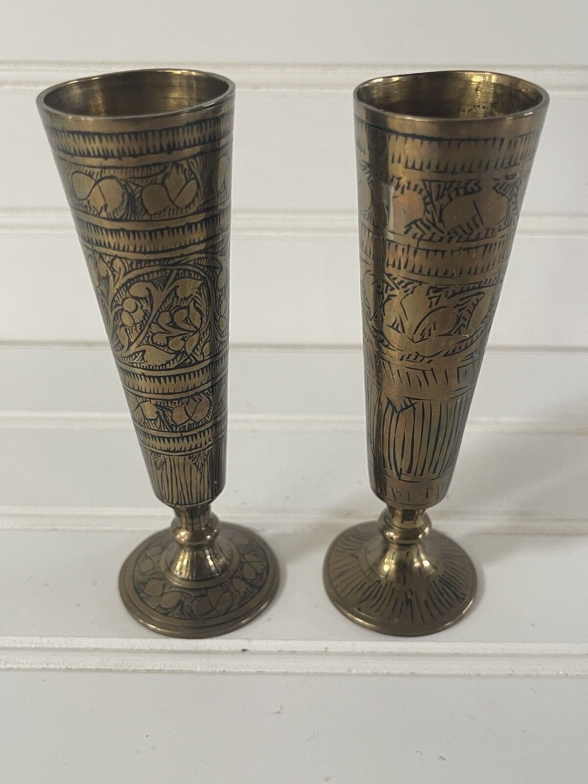 Vintage Brass Candlesticks Candle Holders 5” Etched Set of 2