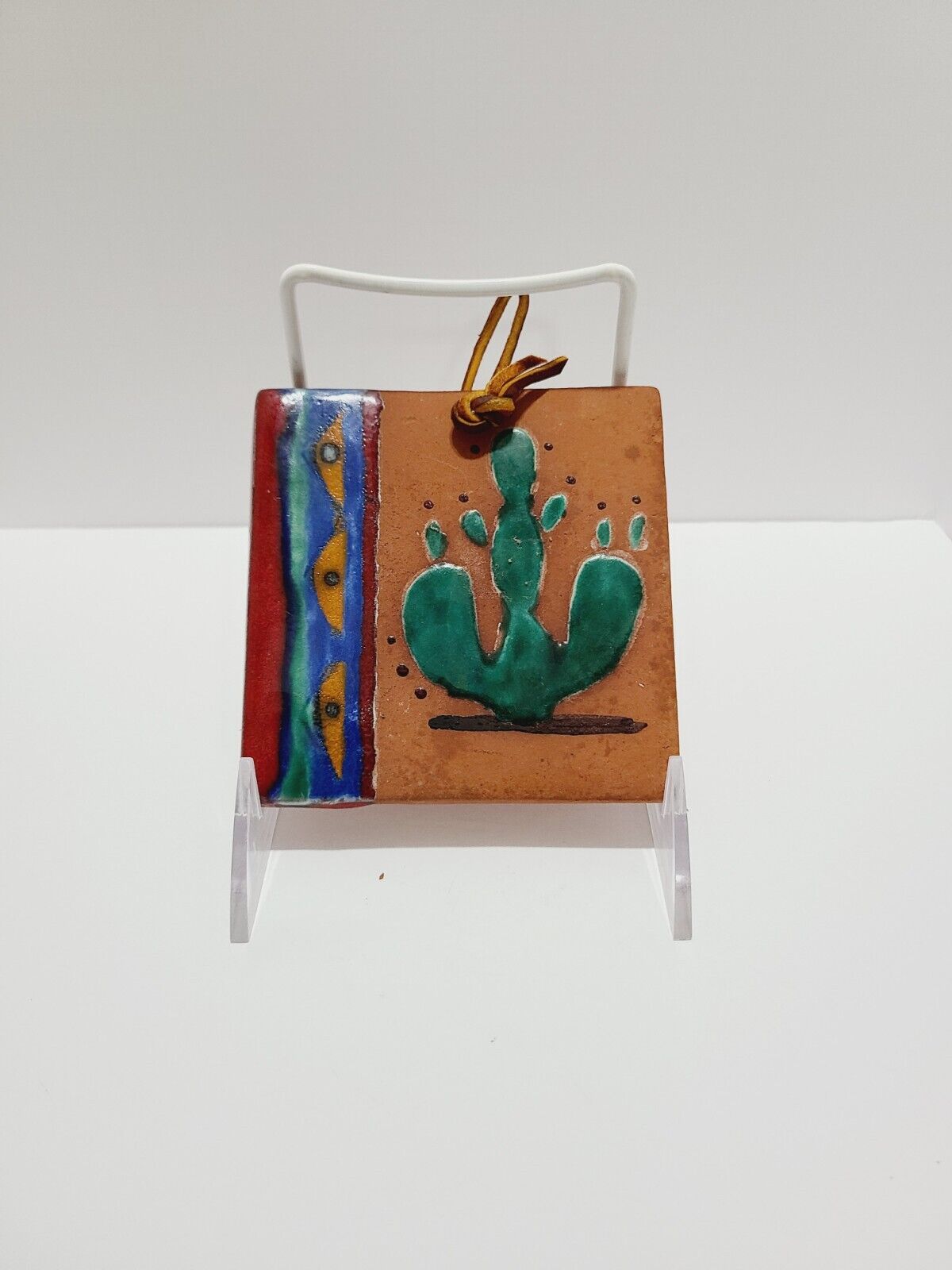 Made In Mexico Handpainted Terracotta Clay Tile Cactus Theme Artist Signed 