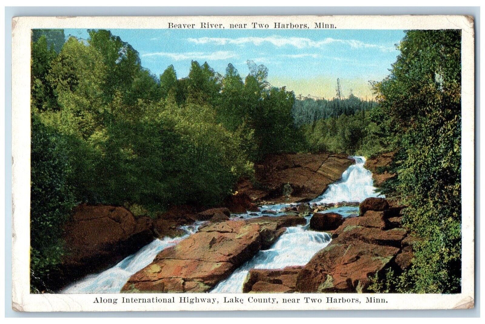 Two Harbors Minnesota MN Postcard Beaver River Lake County Trees c1920 Unposted