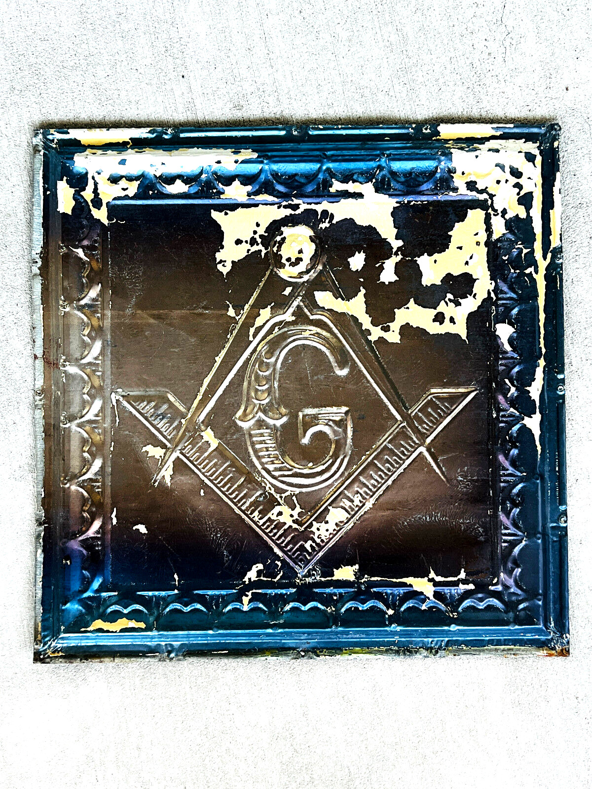 RARE Original Masonic Mason Embossed Tin Ceiling Tile WOW lodge hall 24x24
