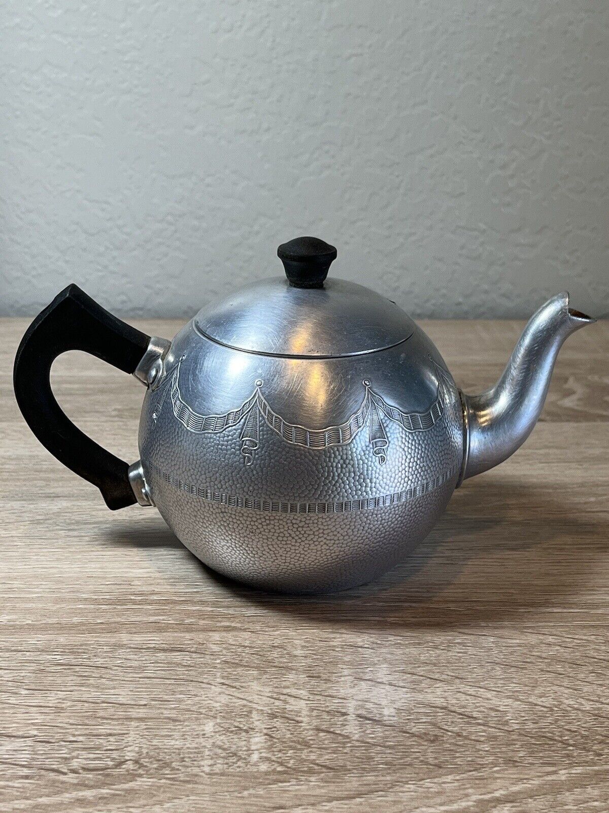 1950s Swan Brand Empire Design 4 Cup Aluminum Teapot - England Granny Core