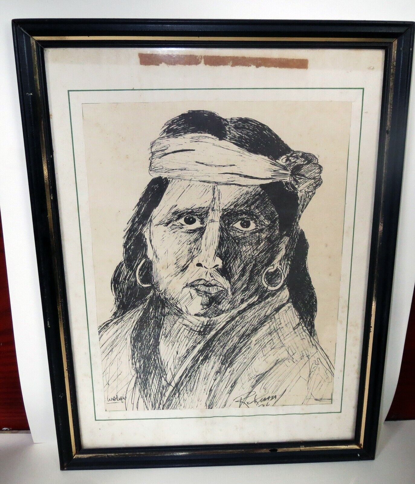 Antique GERONIMO APACHE INDIAN DOCUMENT Engraving - SIGNED On 1800s LAID PAPER