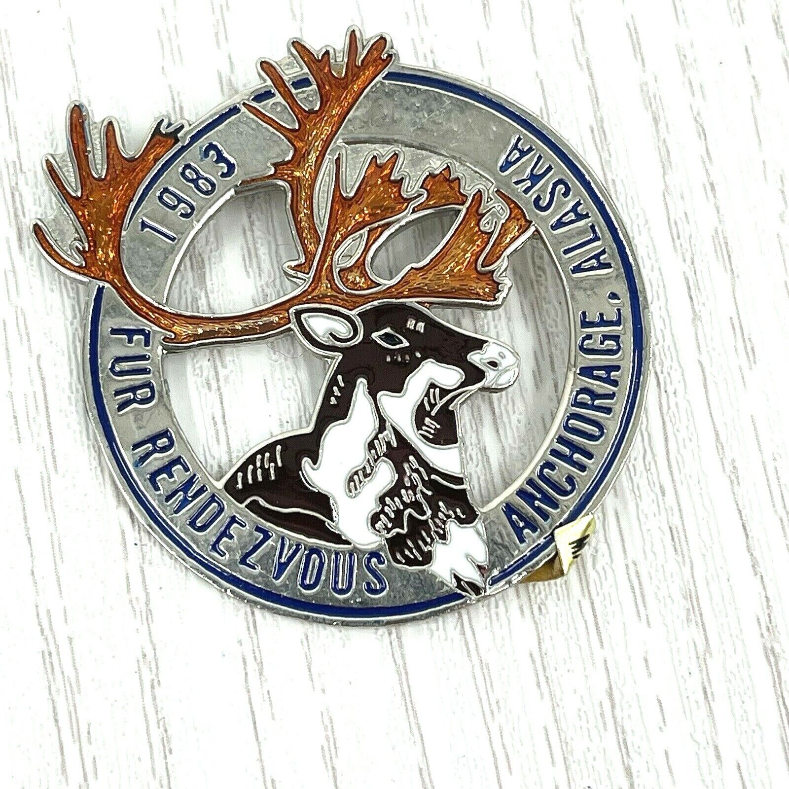 1983 Fur Rendezvous Rondy Metal Colored Enameled Pin Anchorage Alaska Caribou