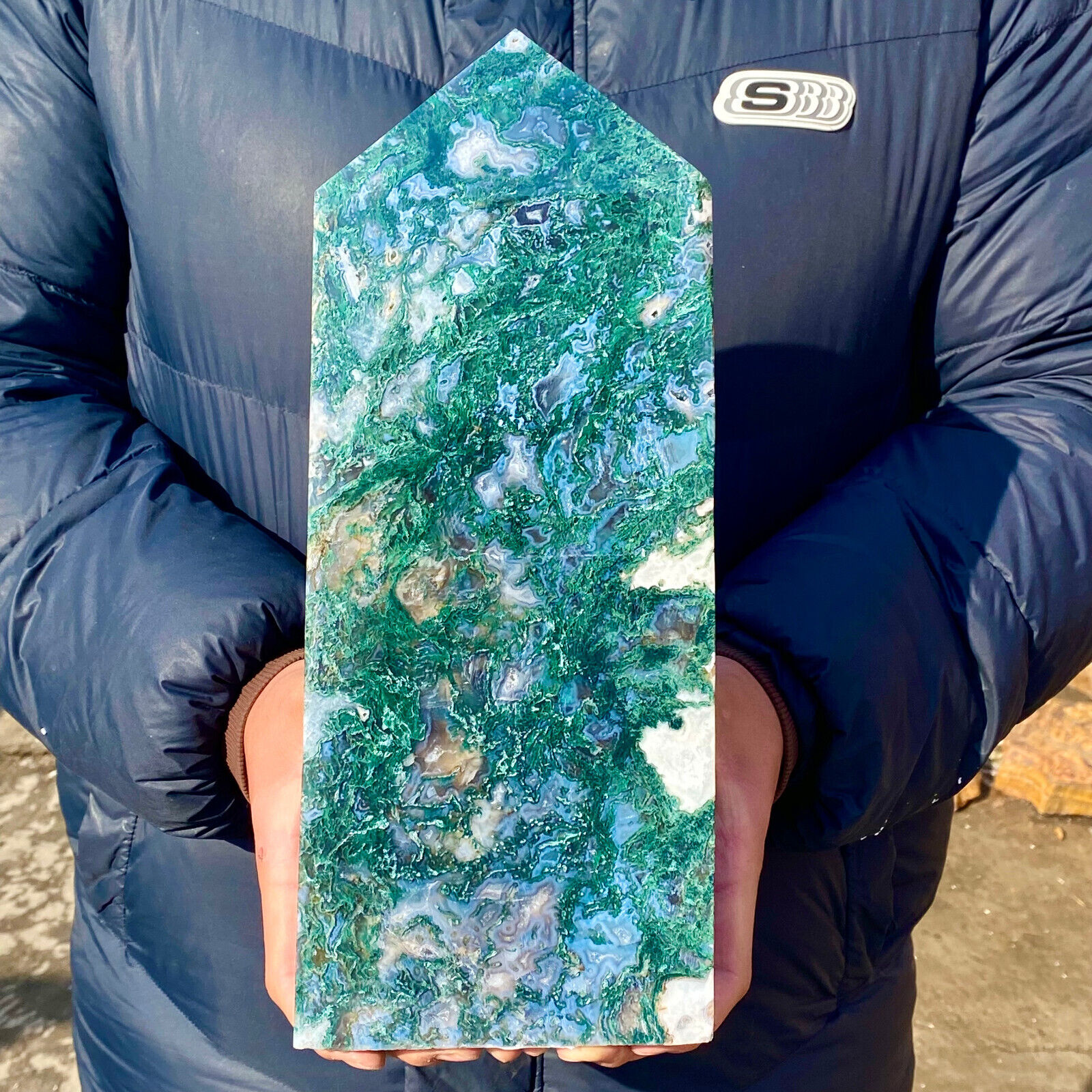 6LB Natural green moss agate quartz obelisk crystal aura healing