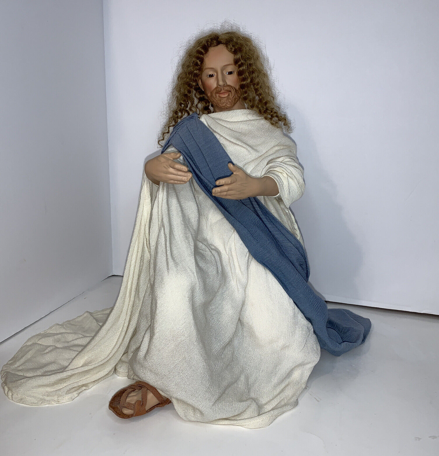 Jesus Doll Ashton Drake Titus Tomescu 1994 Porcelain Face Hands Leather Sandals