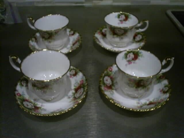 4 Royal Albert Celebration Roses Bone China Teacups and Saucers Made in England