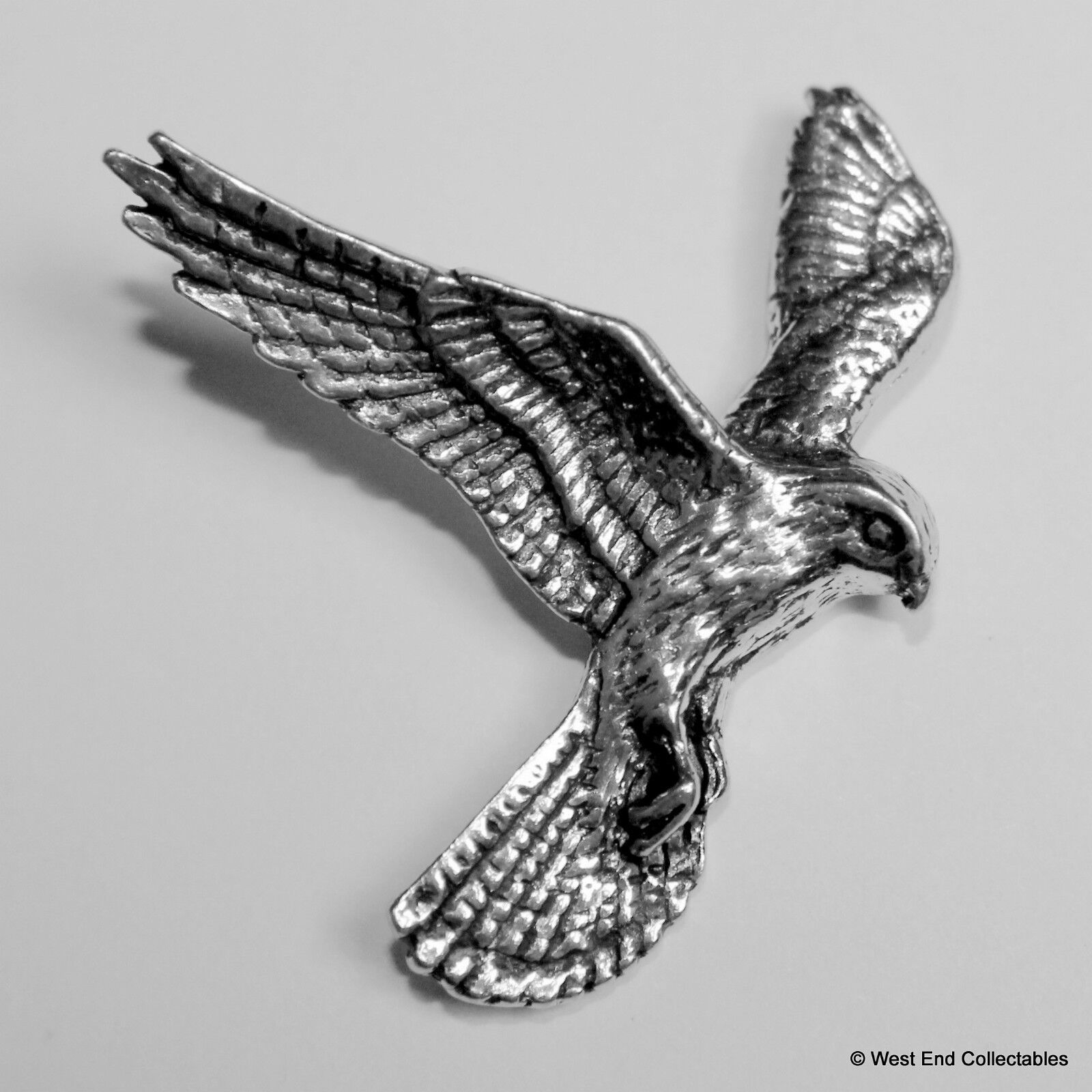 Hovering Kestrel Pewter Brooch Pin- British Artisan Signed Badge Falconry Kes