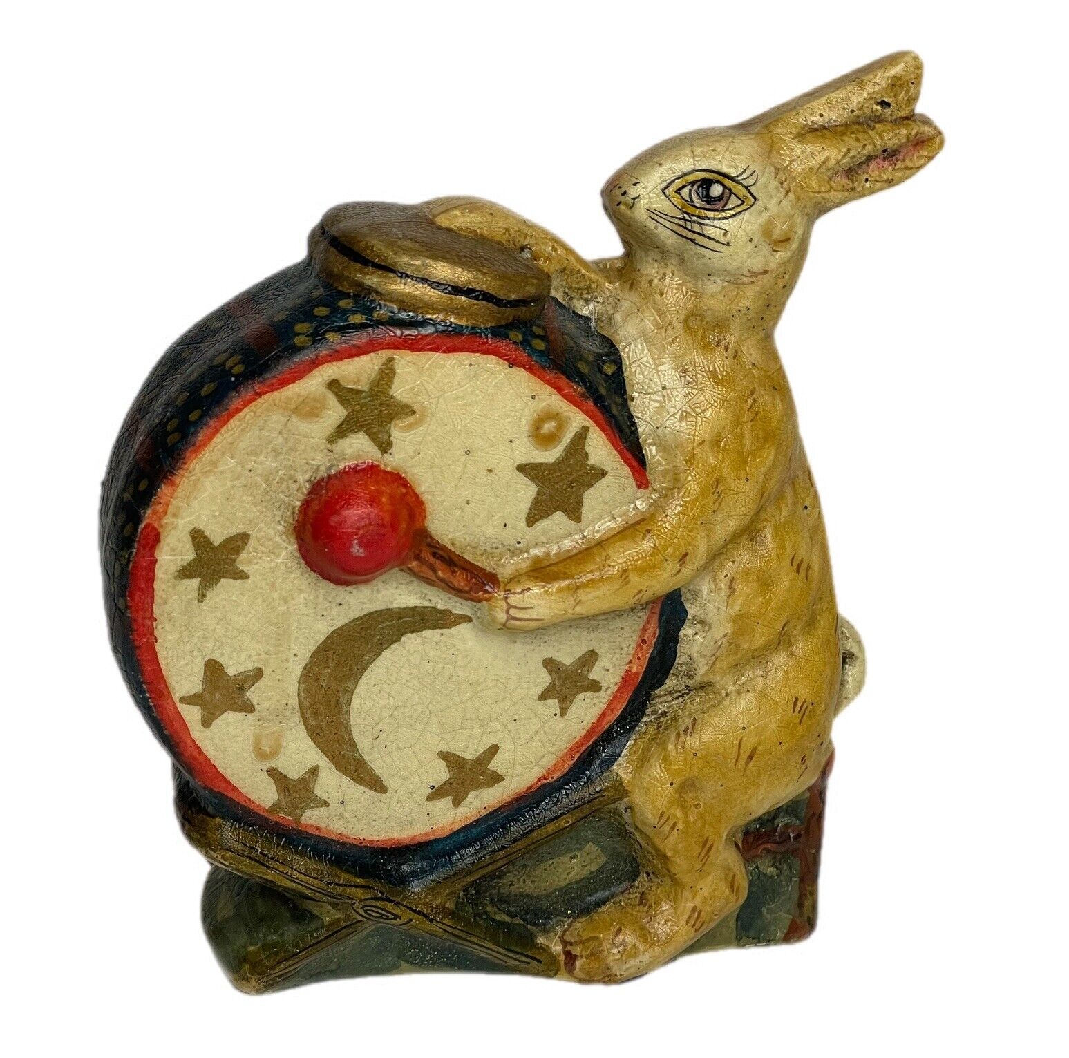 Vaillancourt Folk Art Rabbit Bunny  Drum 1987 Chalkware Figurine VFA-2 Vintage
