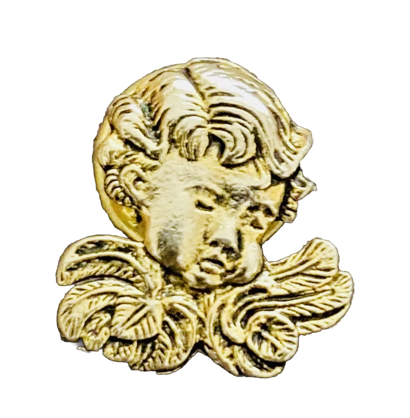 Vintage ROMAN 90 Baby Angel Cherub Face Lapel Pin Brooch Gold Tone Child Angel