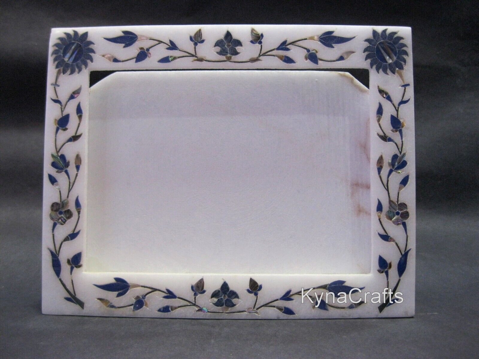 9x7 Inches Marble Photo Frame Lapis Lazuli Stone Inlay Work Table Master Piece
