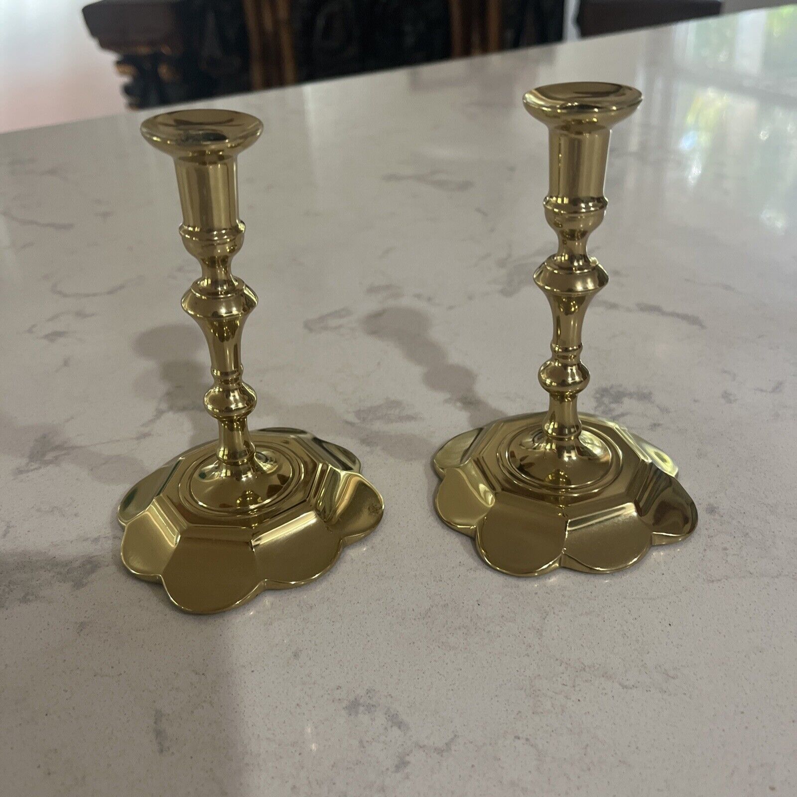 Virginia Metalcrafters Colonial Williamsburg Brass Candlestick  Holders Pair