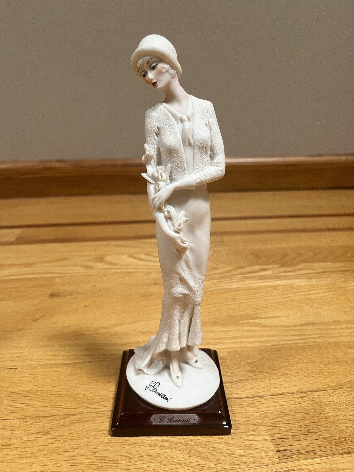Vintage Guissepe Armani Lady with Flowers Art Deco Style Figurine Made in Italy 