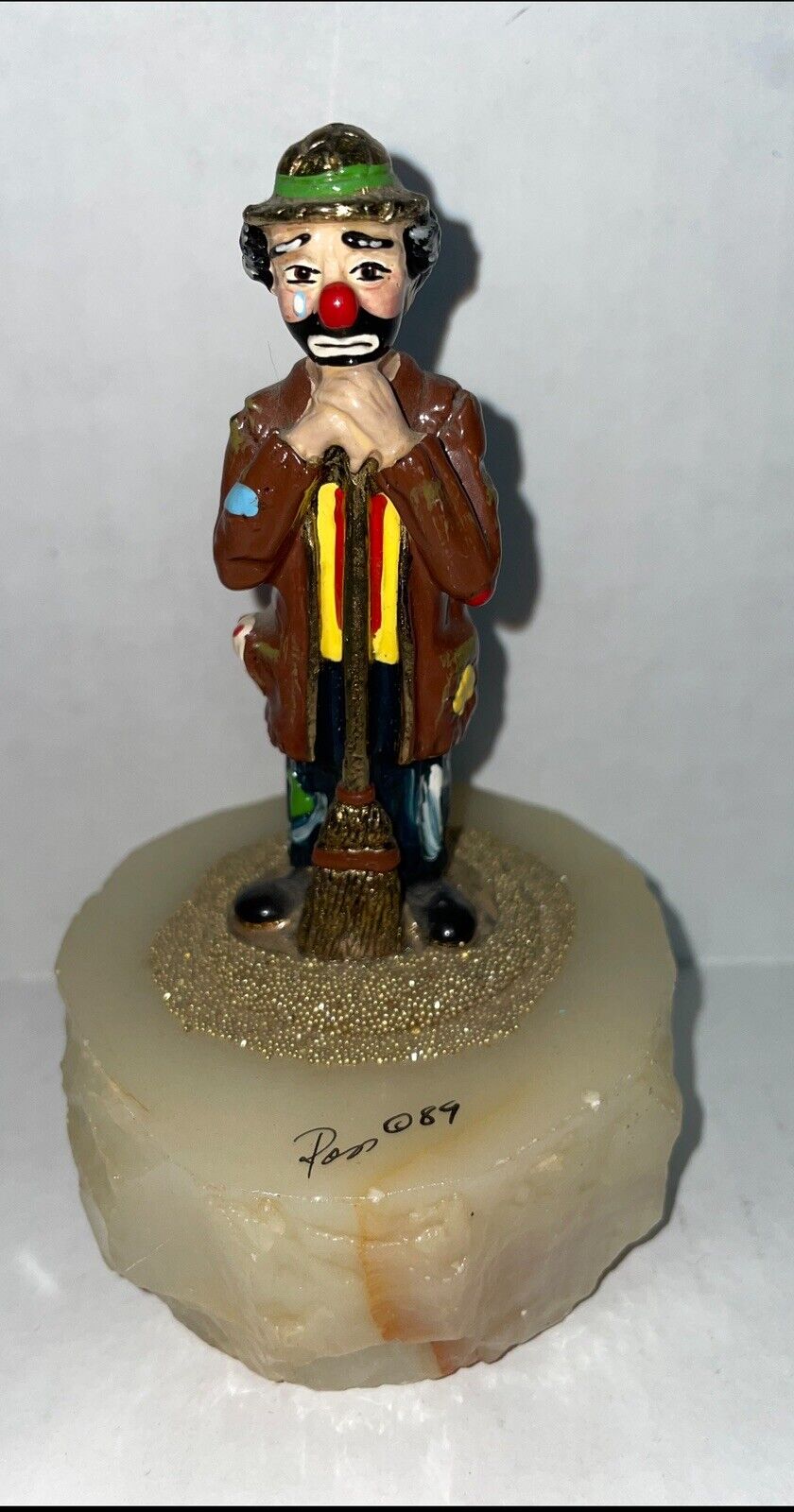 Ron Lee Collection 1989 Sad Hobo Clown with Broom on Onyx Base Great Cond