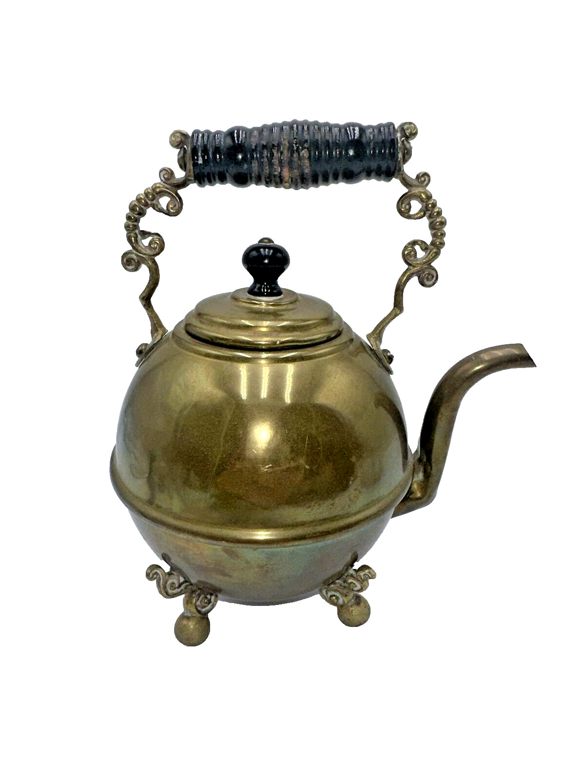 Vintage Unique Intricate Brass Teapot/Tea Kettle w/ ornate feet Estate Piece