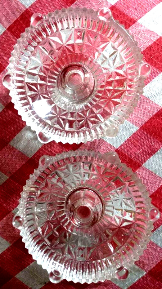Set of two Antique 1940s Anchor Hocking Wexford Crystal faceted glass candle