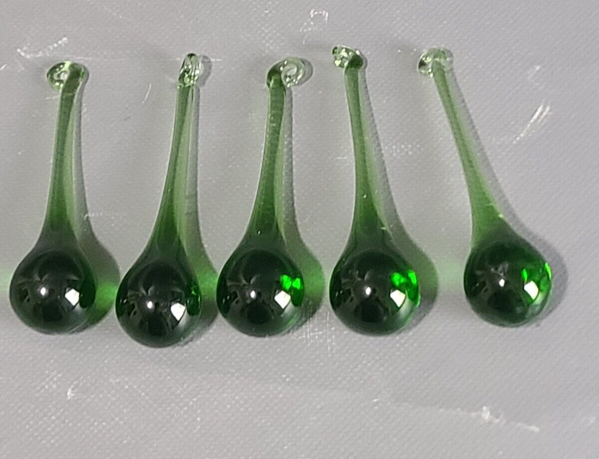 Set Of 5 Green 3\'\' Teardrop Glass Prisms