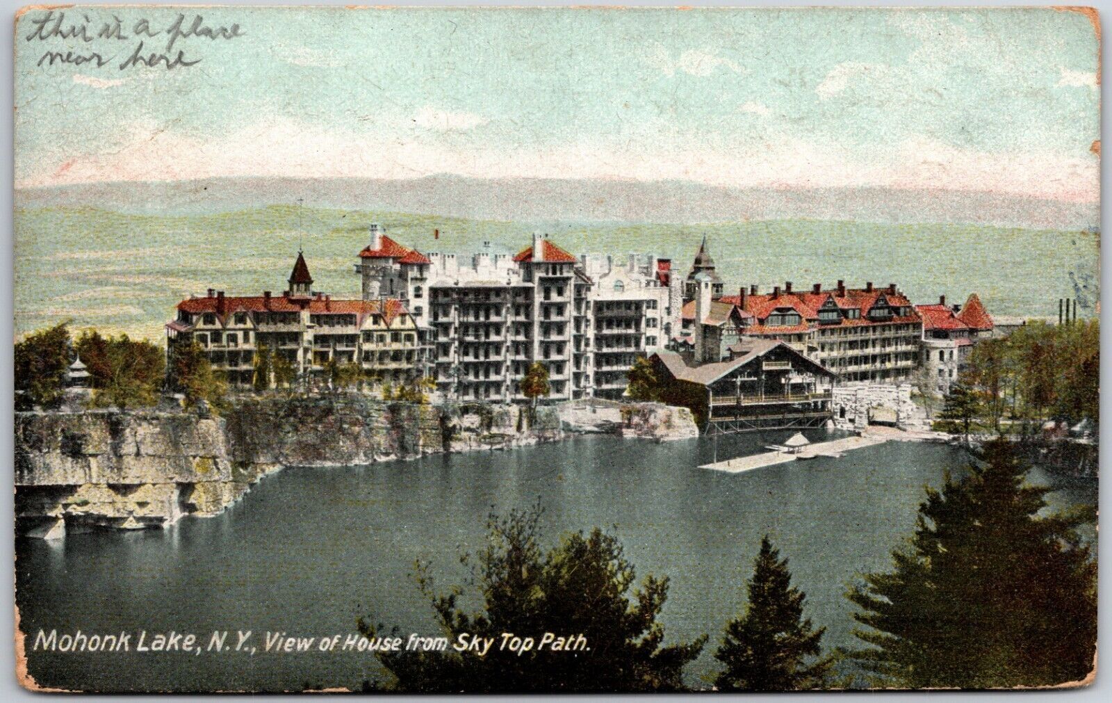 Mohonk Lake NY-New York, 1903 View of House Hotel Sky Top Path Old Postcard