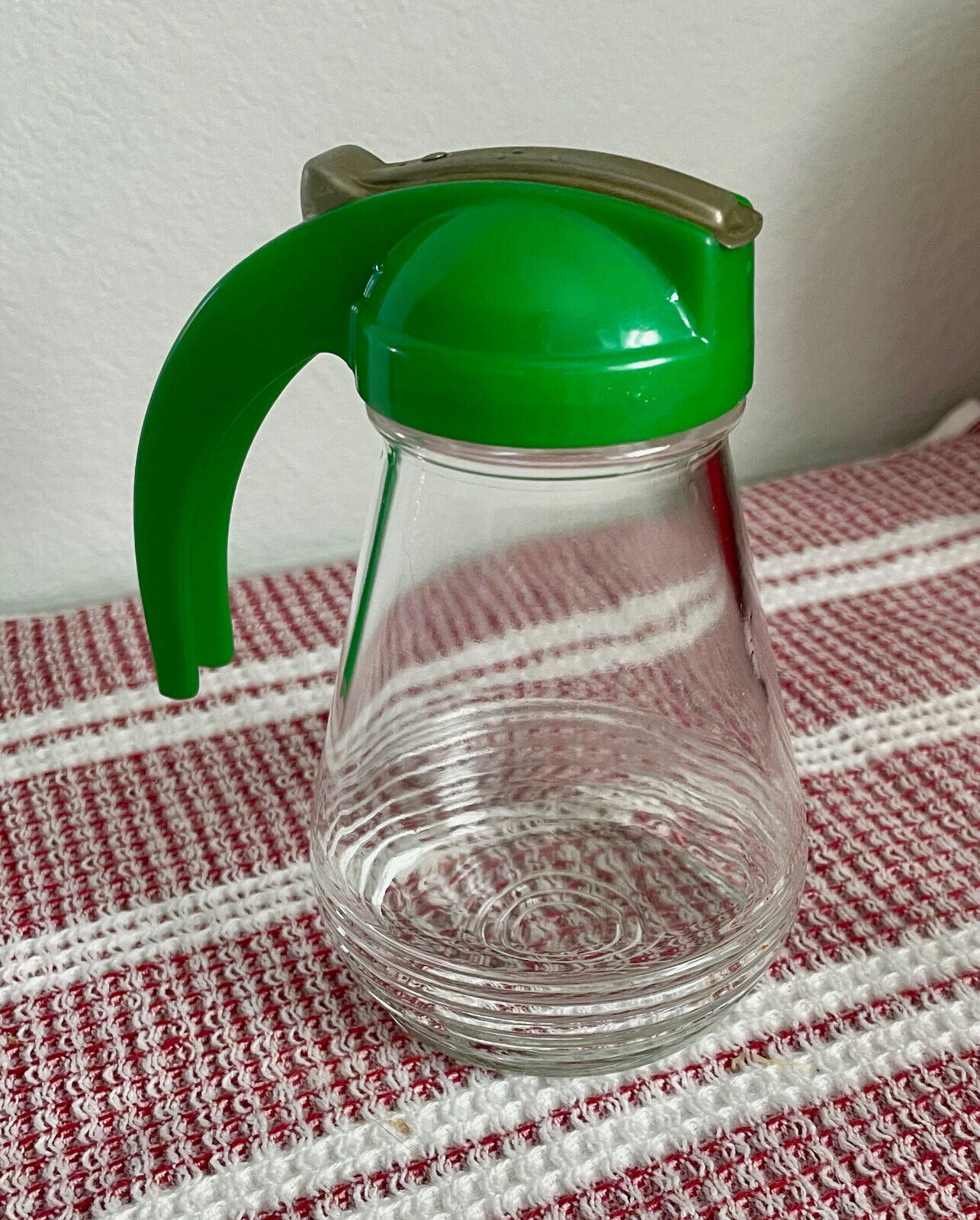 Vintage Syrup Pitcher with Green Lid * Mid-Century Modern Deco