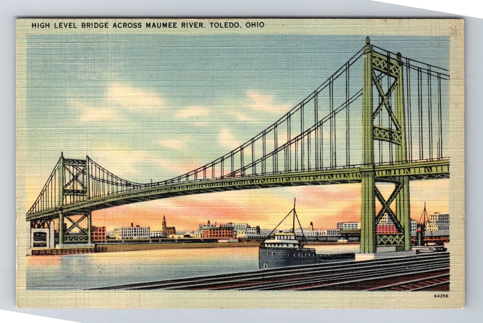 Toledo OH- Ohio, High Level Bridge Across Maumee River, Antique Vintage Postcard